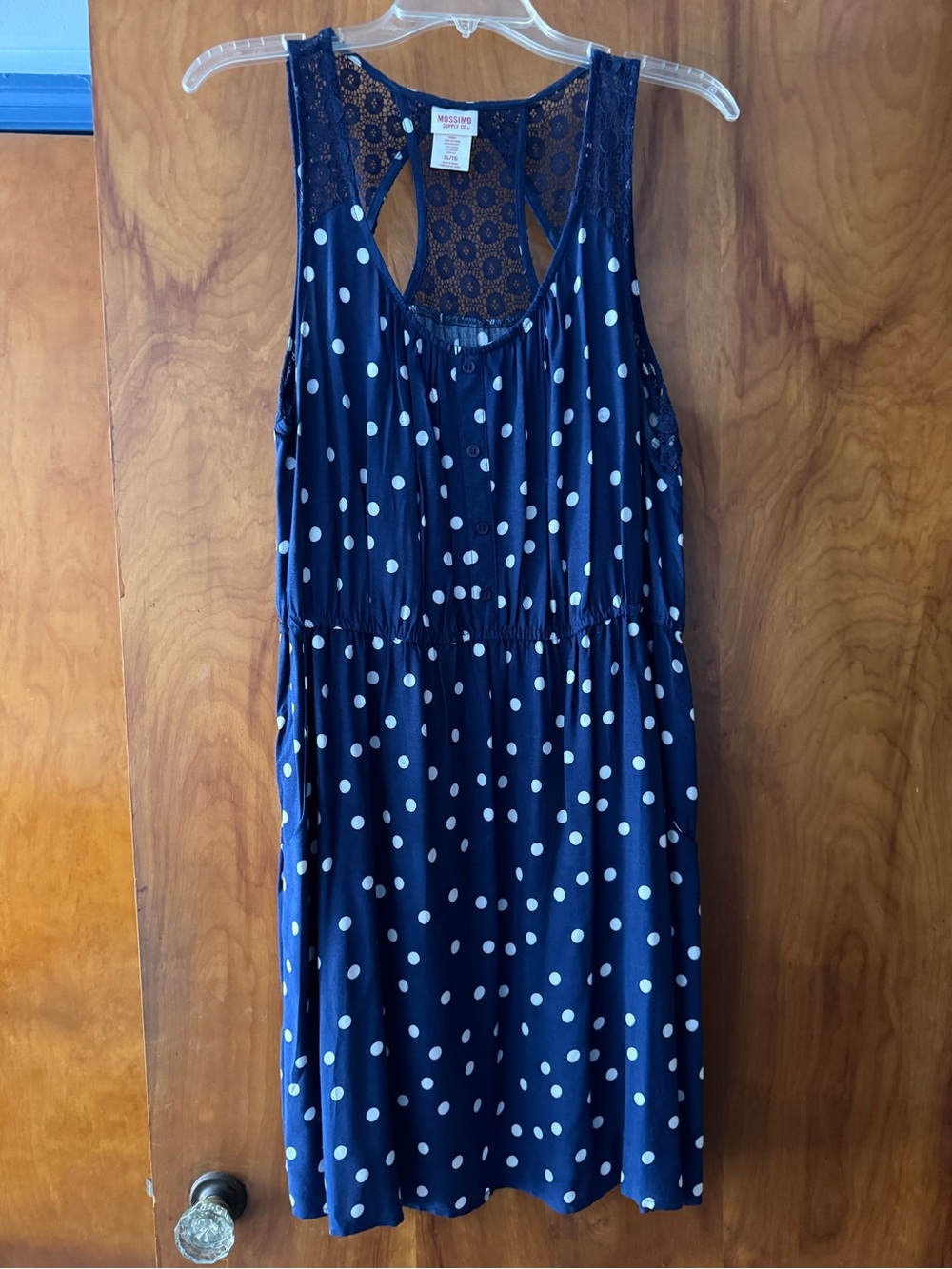 Mossimo Supply Co. Navy Lace Top with Polka Motif